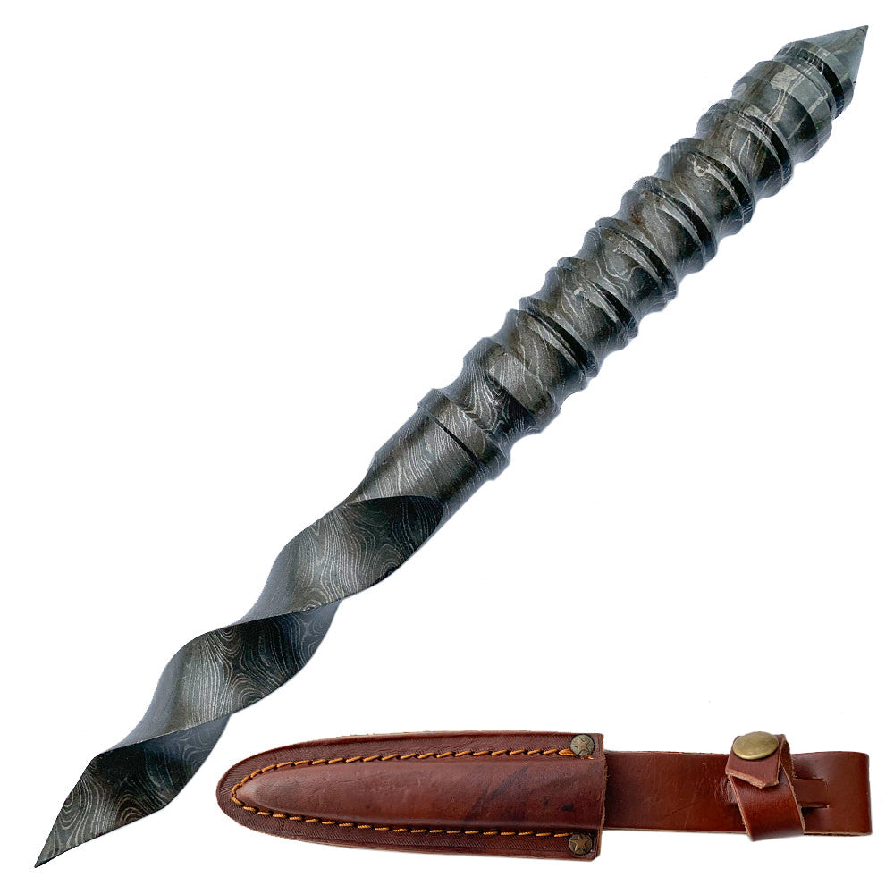 Handmade Damascus Blade Steel Cyclone Tri-Edged Spiraling Dagger Knife - Tophatter's Army Products & Self Defense Collectible Weapons - Tophatter Daily Deals